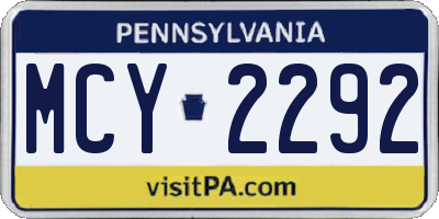PA license plate MCY2292