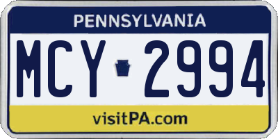 PA license plate MCY2994