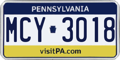 PA license plate MCY3018