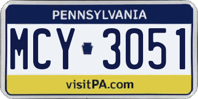 PA license plate MCY3051