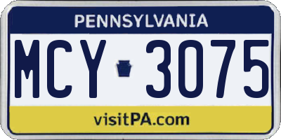 PA license plate MCY3075