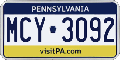 PA license plate MCY3092