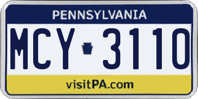 PA license plate MCY3110