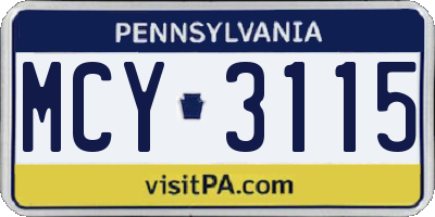 PA license plate MCY3115
