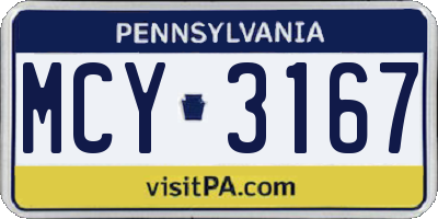 PA license plate MCY3167