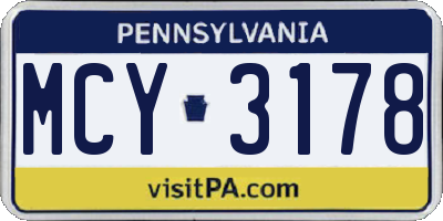 PA license plate MCY3178