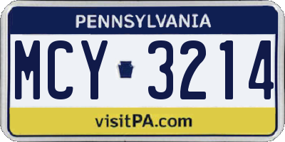 PA license plate MCY3214