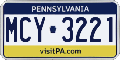 PA license plate MCY3221