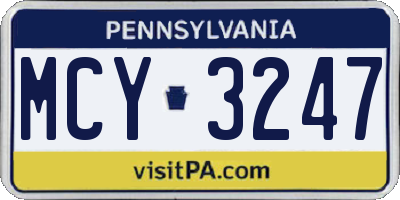 PA license plate MCY3247