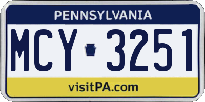 PA license plate MCY3251