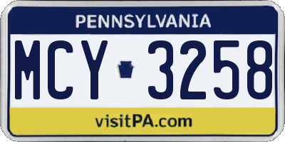 PA license plate MCY3258