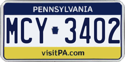 PA license plate MCY3402