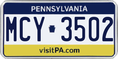 PA license plate MCY3502