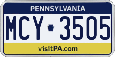 PA license plate MCY3505