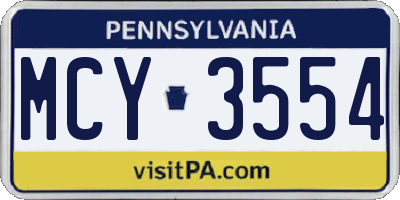 PA license plate MCY3554