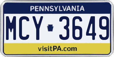 PA license plate MCY3649