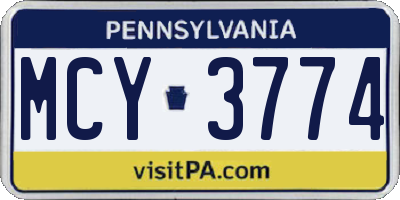 PA license plate MCY3774