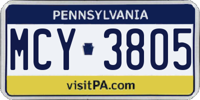 PA license plate MCY3805