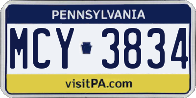 PA license plate MCY3834