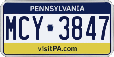 PA license plate MCY3847