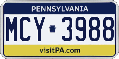 PA license plate MCY3988