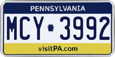 PA license plate MCY3992
