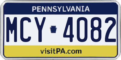 PA license plate MCY4082