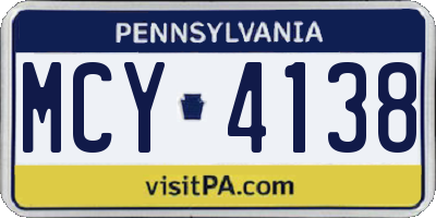 PA license plate MCY4138