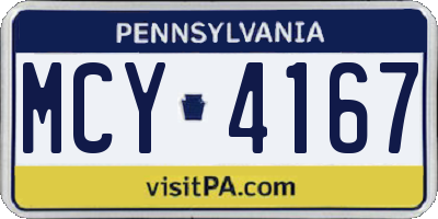 PA license plate MCY4167