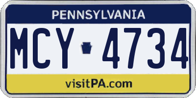 PA license plate MCY4734