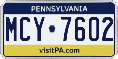PA license plate MCY7602
