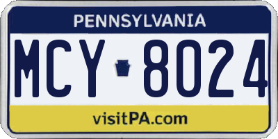 PA license plate MCY8024