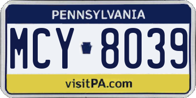 PA license plate MCY8039