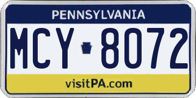PA license plate MCY8072