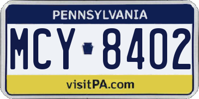 PA license plate MCY8402