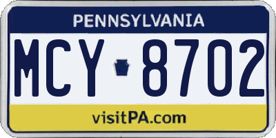 PA license plate MCY8702