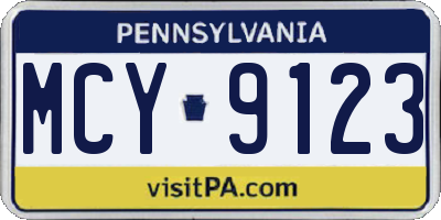 PA license plate MCY9123