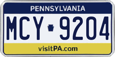 PA license plate MCY9204