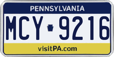 PA license plate MCY9216