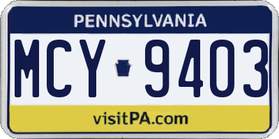 PA license plate MCY9403