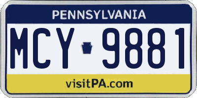 PA license plate MCY9881