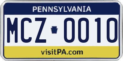 PA license plate MCZ0010