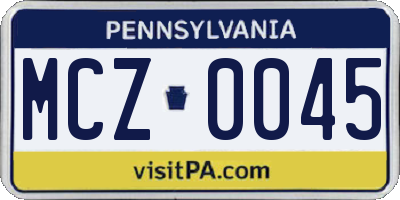 PA license plate MCZ0045
