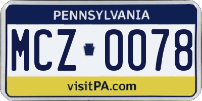 PA license plate MCZ0078