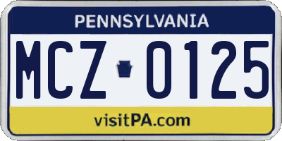 PA license plate MCZ0125