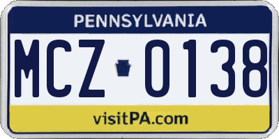 PA license plate MCZ0138