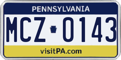 PA license plate MCZ0143