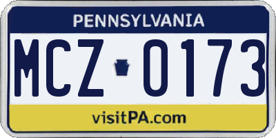 PA license plate MCZ0173
