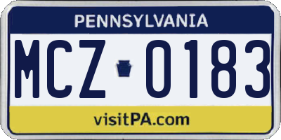 PA license plate MCZ0183