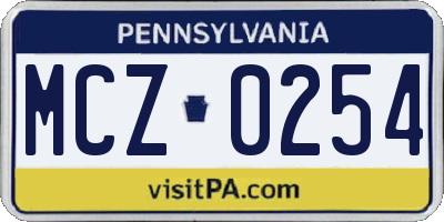 PA license plate MCZ0254